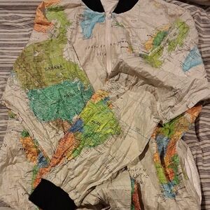 Map Print Jacket with Black Accents